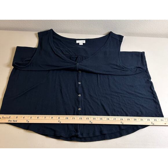 J. Jill V-Neck Tank Front Buttons‎ Linen Blend Navy Blue Womens Large Tall - Picture 12 of 12